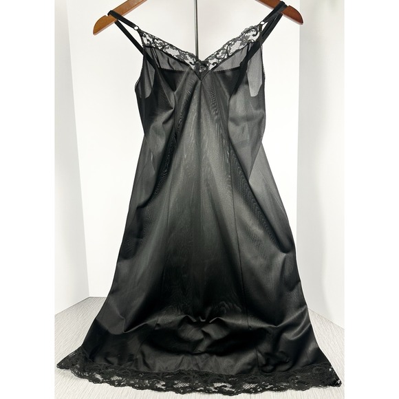 Maidenform Other - MAIDENFORM SWEET NOTHINGS Sz 32 Black Full Slip Dress‎ Nylon Lace Slit ILGWU